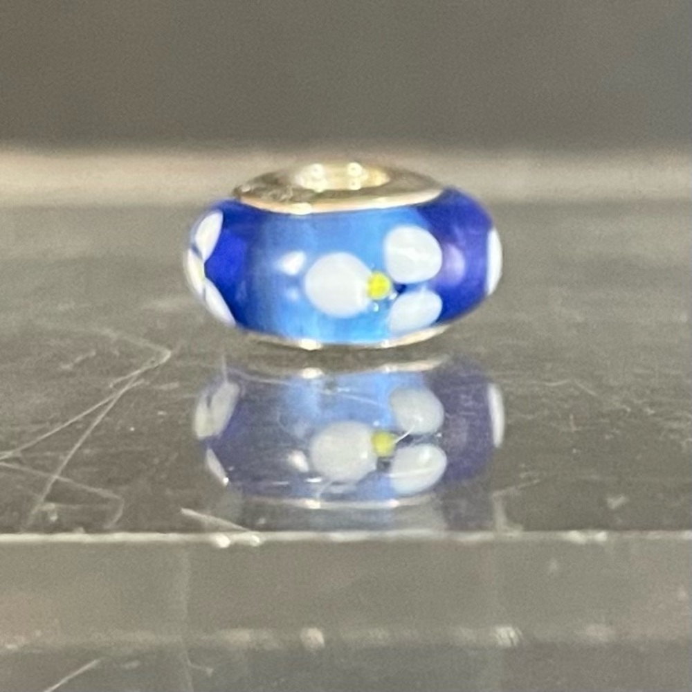 Pandora Blue Murano Glass Flower Bead Sterling Silver Charm Retired 925 ALE